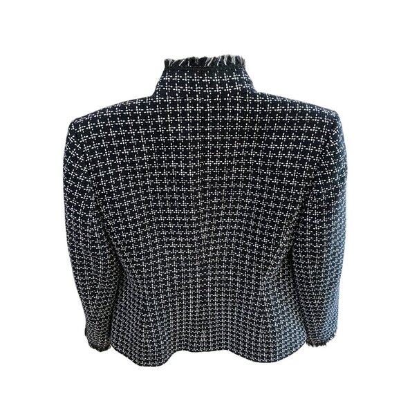 Tahari Arthur S. Levine Petite Open Front Tweed Jacket With Frayed Edges Black/W - Picture 8 of 10